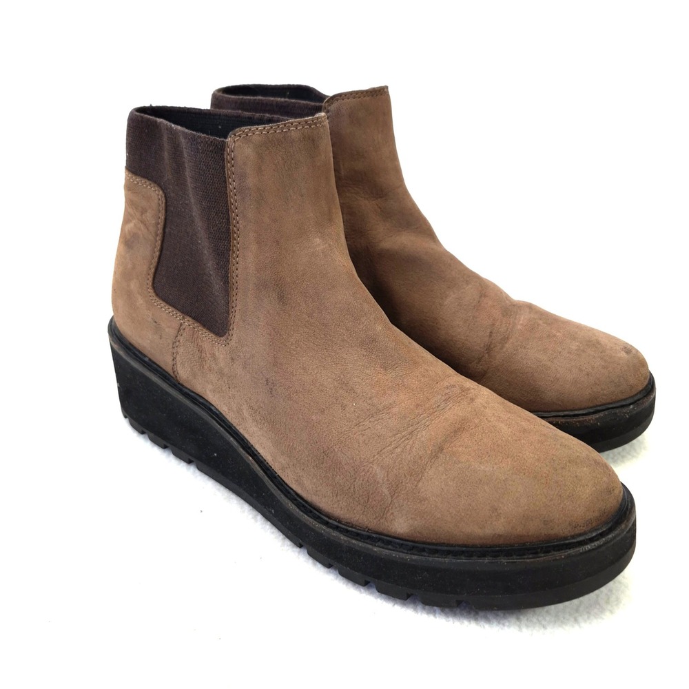 Eileen Fisher Brown Leather Platform Wedge Ankle Boots Nubuck Size 10